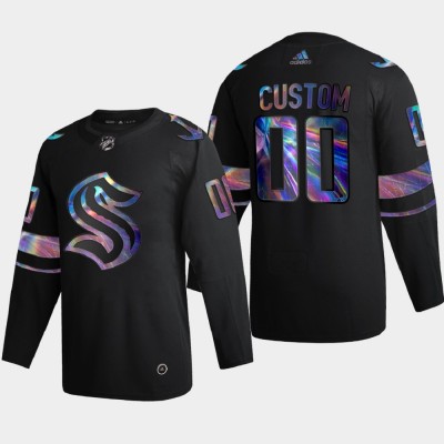 Seattle Kraken Custom Men's Nike Iridescent Holographic Collection MLB Jersey Black